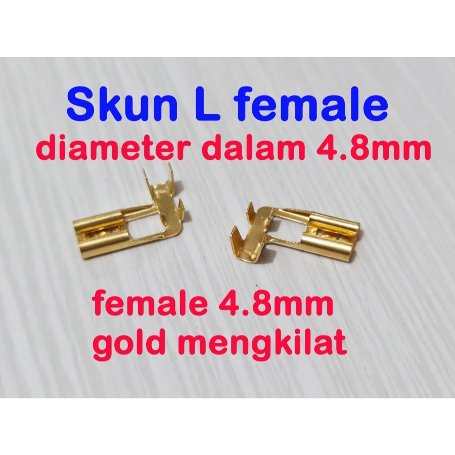 skun L 4.8mm gepeng female - skun kabel bengkok gold - betina - cewe
