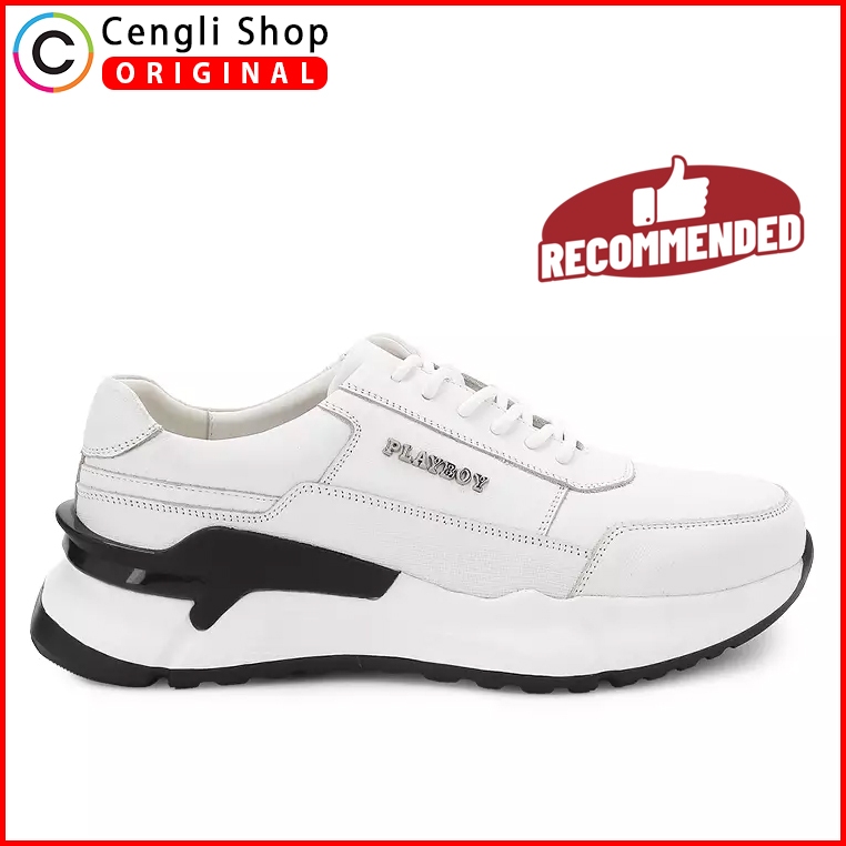 SEPATU PLAYBOY SNEAKER KASUAL PRIA ORIGINAL SNEAKERS CASUAL KETS KULIT ASLI ORI BRANDED PUTIH WHITE 