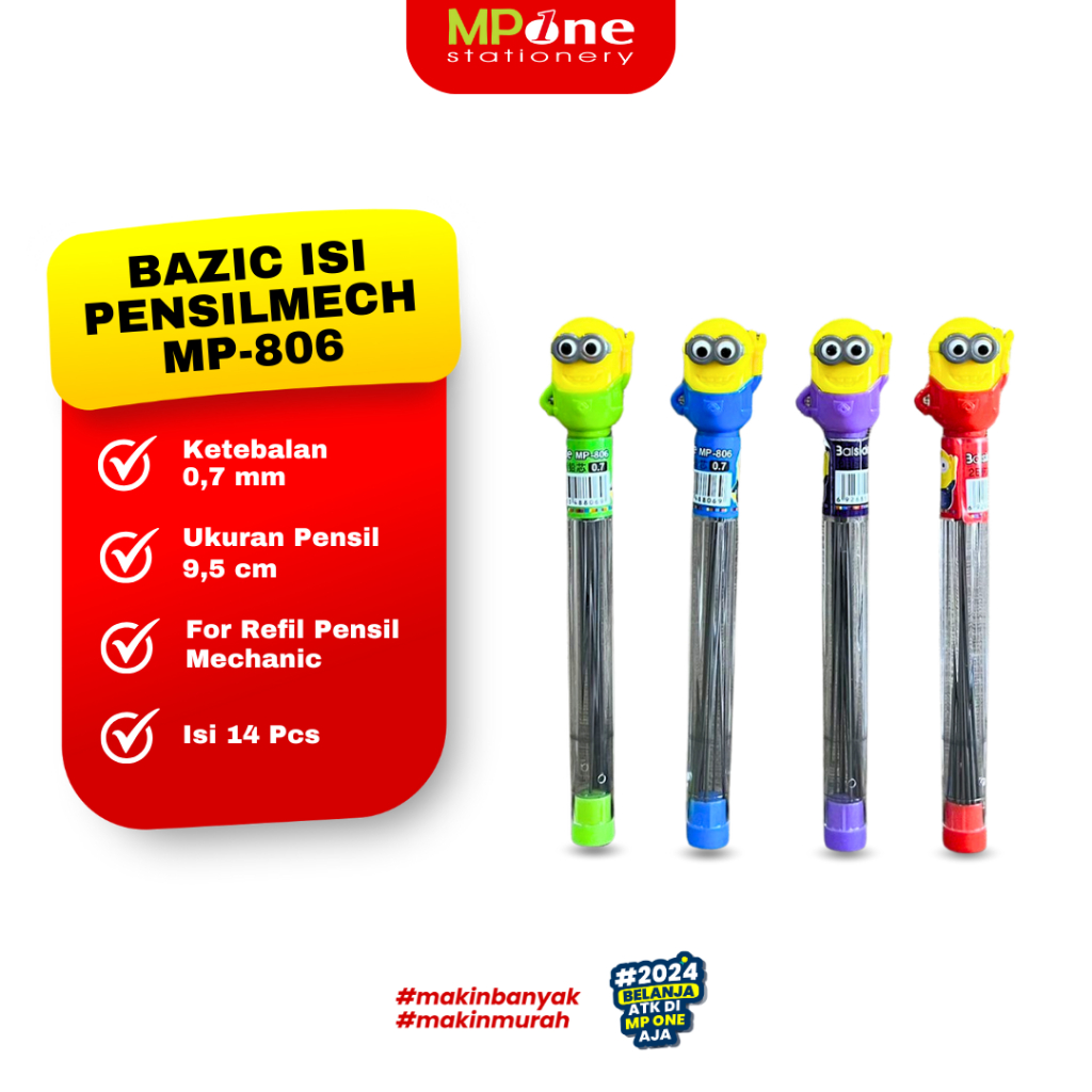 

(1 TUBE) Isi Pensil Mekanik 0,7mm Minion MP-806 / Bazic Baiside Refiil Pensil Mechanical 0,7mm Isi 14 Pcs