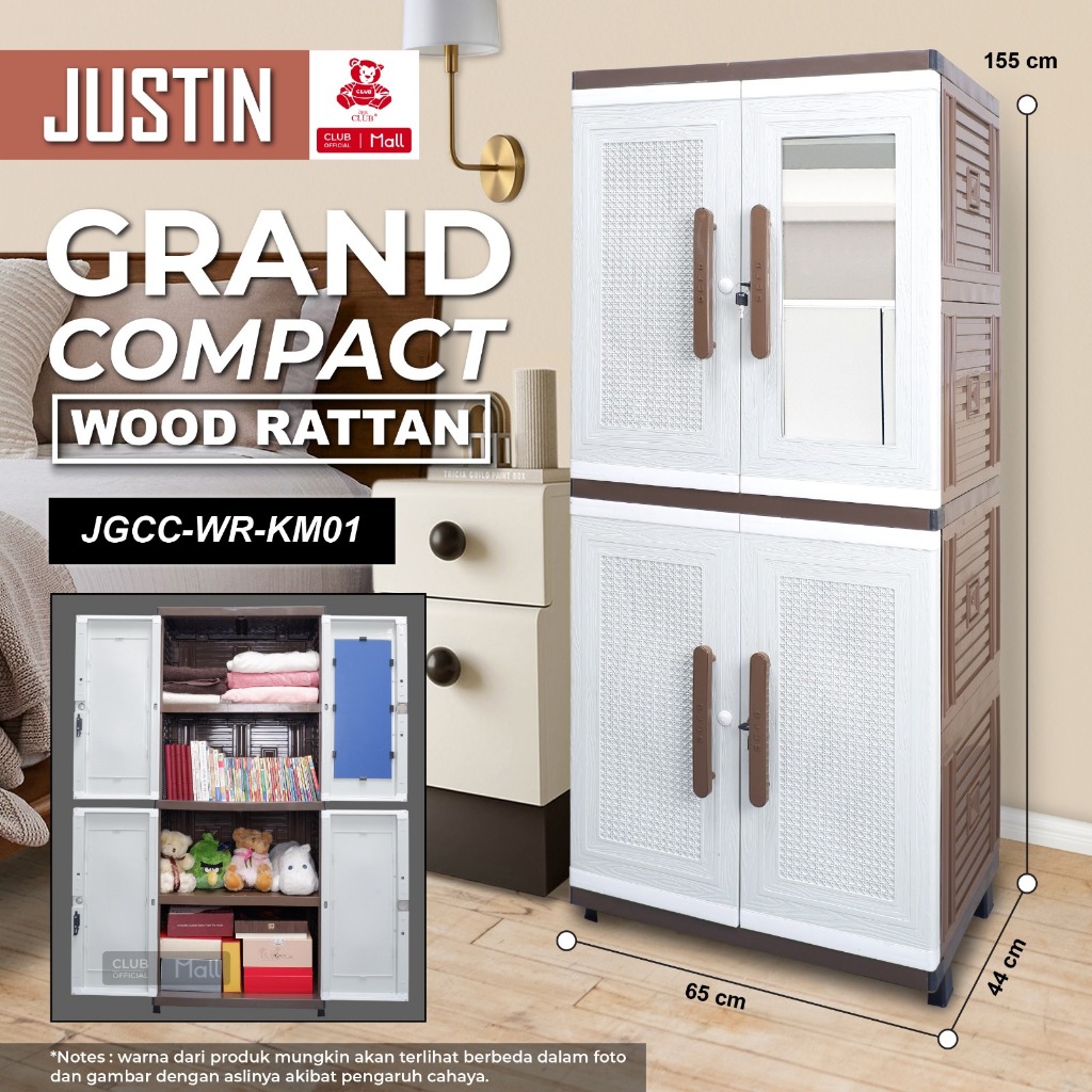 CLUB Plastik JUSTIN Grand CLUB Compact - Lemari Pakaian Plastik - Lemari Plastik Cermin dengan Kunci