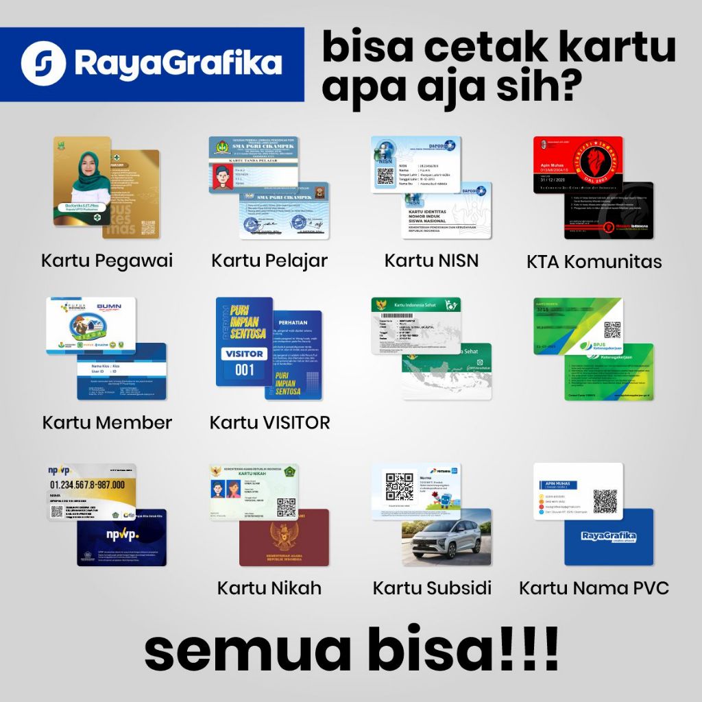 

ID CARD CUSTOM / KTA / KARTU PEGAWAI, PELAJAR, KARYAWAN, KOMUNITAS, MEMBER, VISITOR, DLL