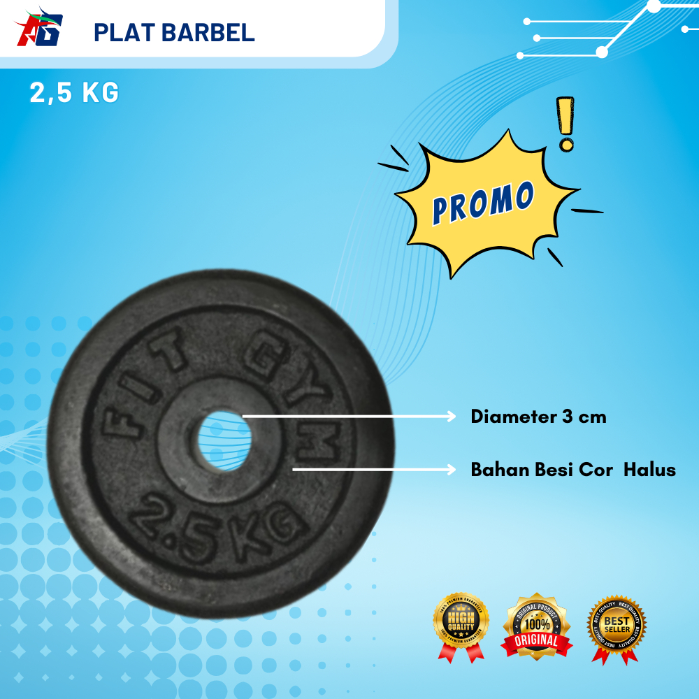 Plate Barbel Beban 2,5 Kg Alat Angkat beban Barbel Cor Besi Diameter 3 Cm