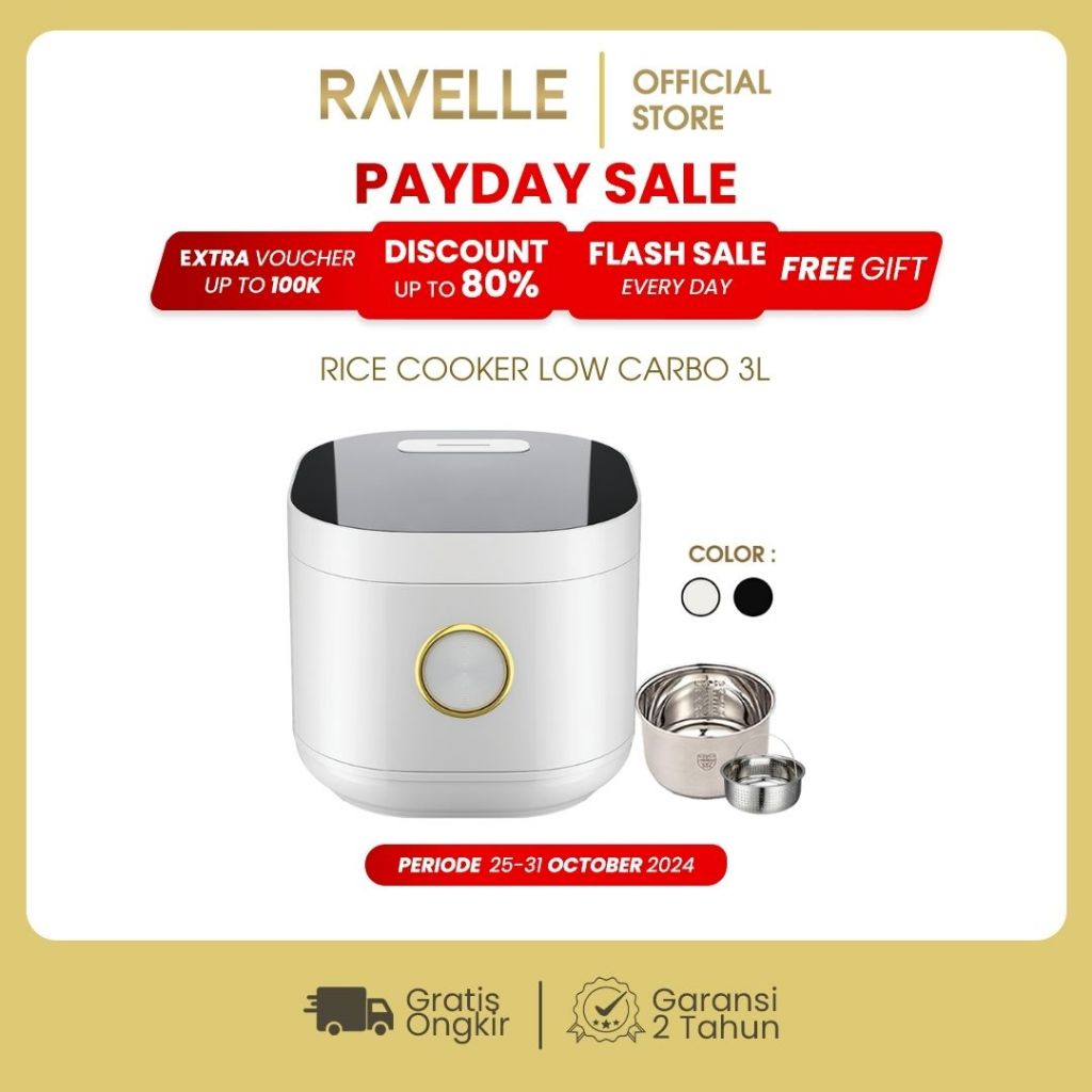 RAVELLE Rice Cooker Digital Low Carbo 1.2 Liter Nasi (3 Liter)  - Penanak Nasi - Low Watt