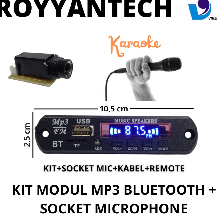 KIT MODUL MP3 BLUETOOTH VIRE  SOCKET MICROPHONE VTF 18BT V87