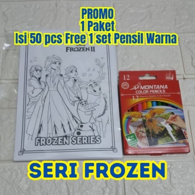 

PROMO MURAH MERIAH Paket 50 Lembar Gambar /Kertas Gambar Mewarnai Anak Gratis 1 Set Pensil Warna - Ukuran A5/A4 Tebal -Seri FROZEN