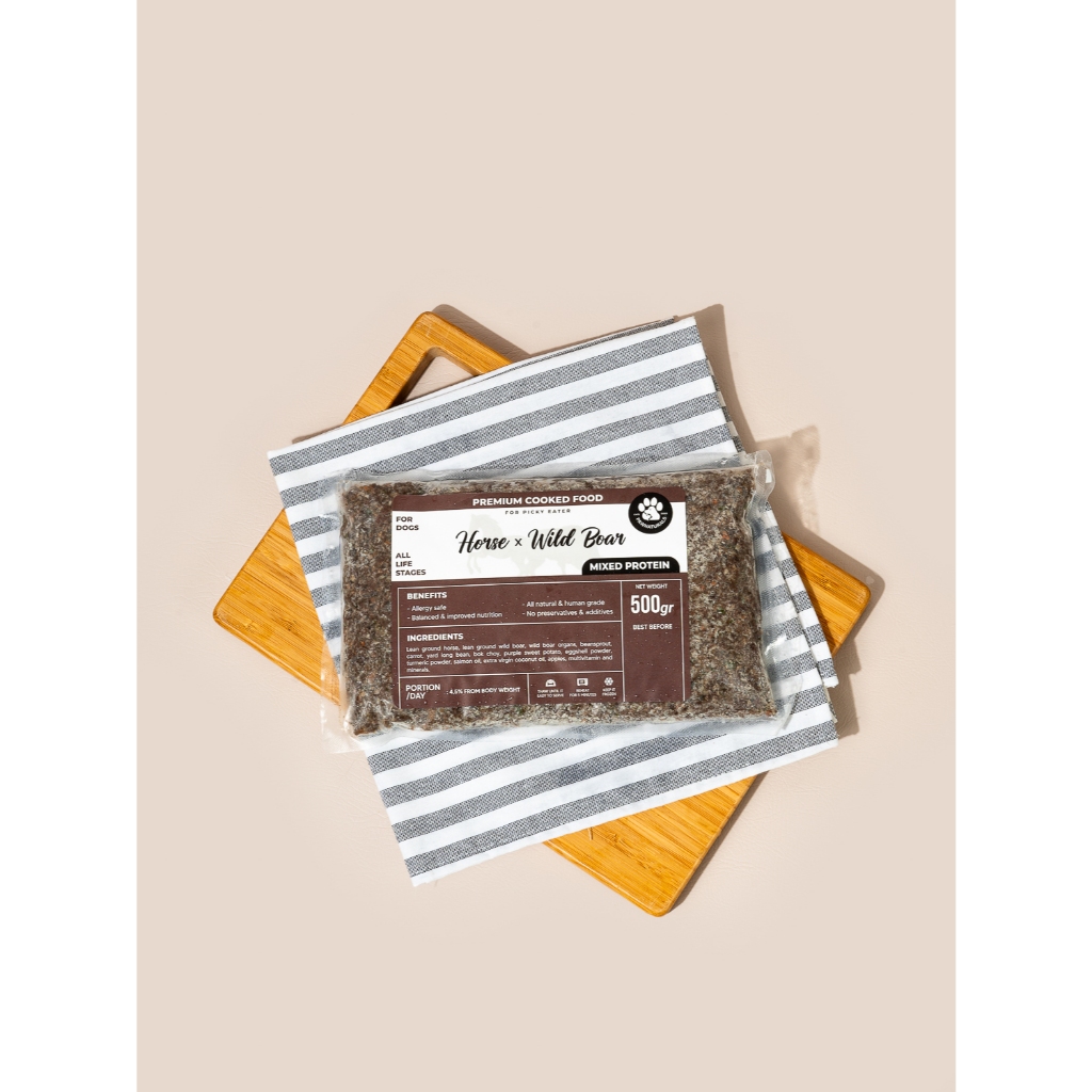 MAKANAN ANJING DAN KUCING MATANG DAGING KUDA DAN BABI HUTAN / COOKED FOOD TINGGI PROTEIN