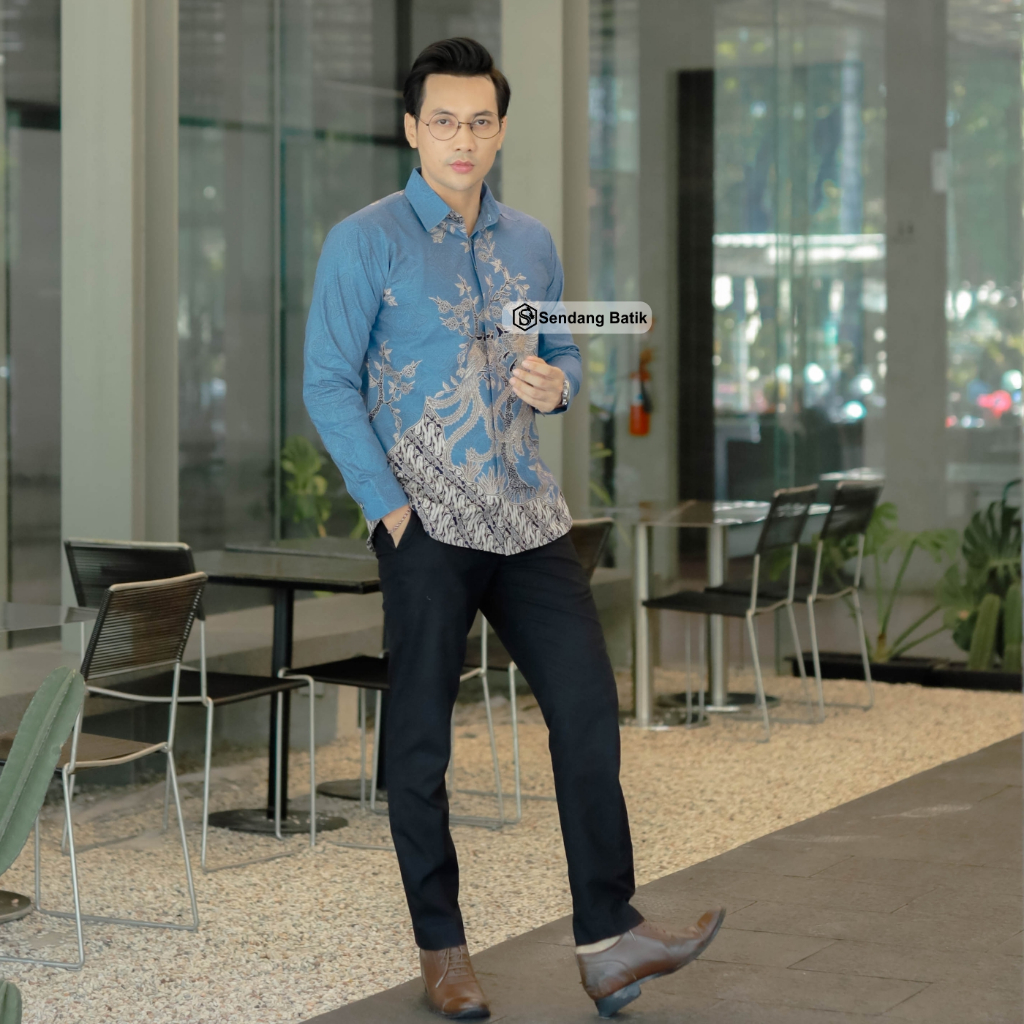 NEW PRODUCT SENDANG BATIK ATASAN BATIK MOTIF NARAPATI BIRU KEMEJA BATIK PRIA PREMIUM LENGAN PANJANG