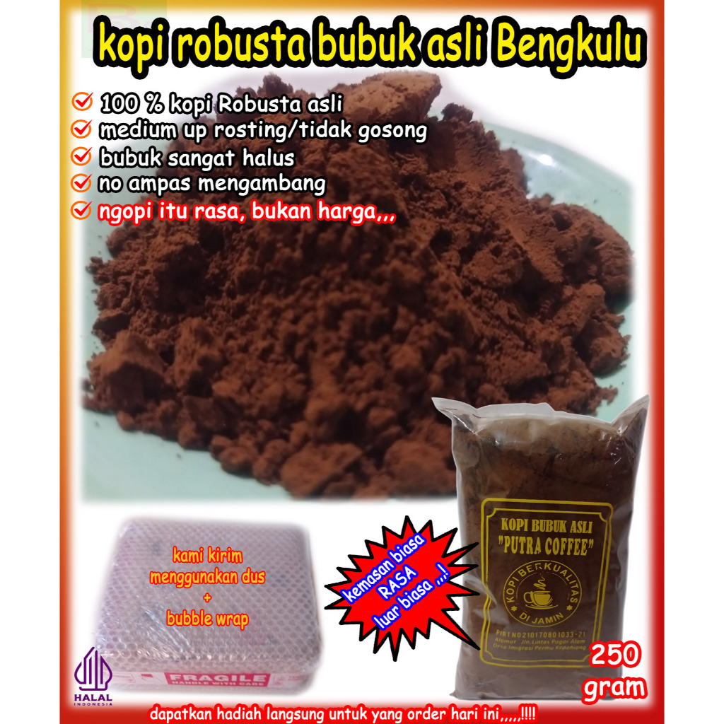 

Kopi Bubuk Robusta Bengkulu Asli Premium Asli 100 persen kopi 250 gram