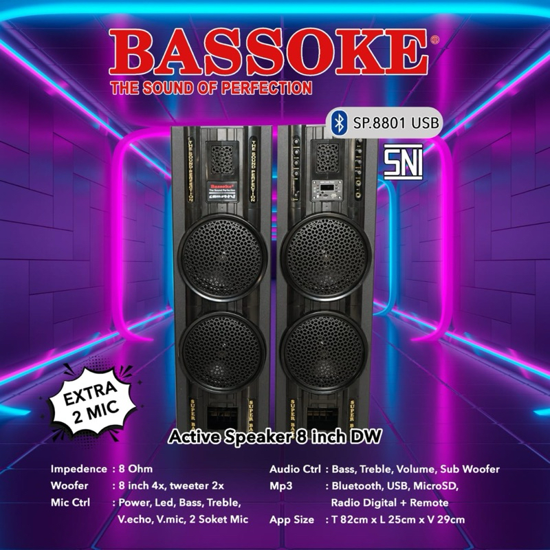 BASSOKE SPEAKER AKTIF + BLUETOOTH 8.5INCH TIPE 8801