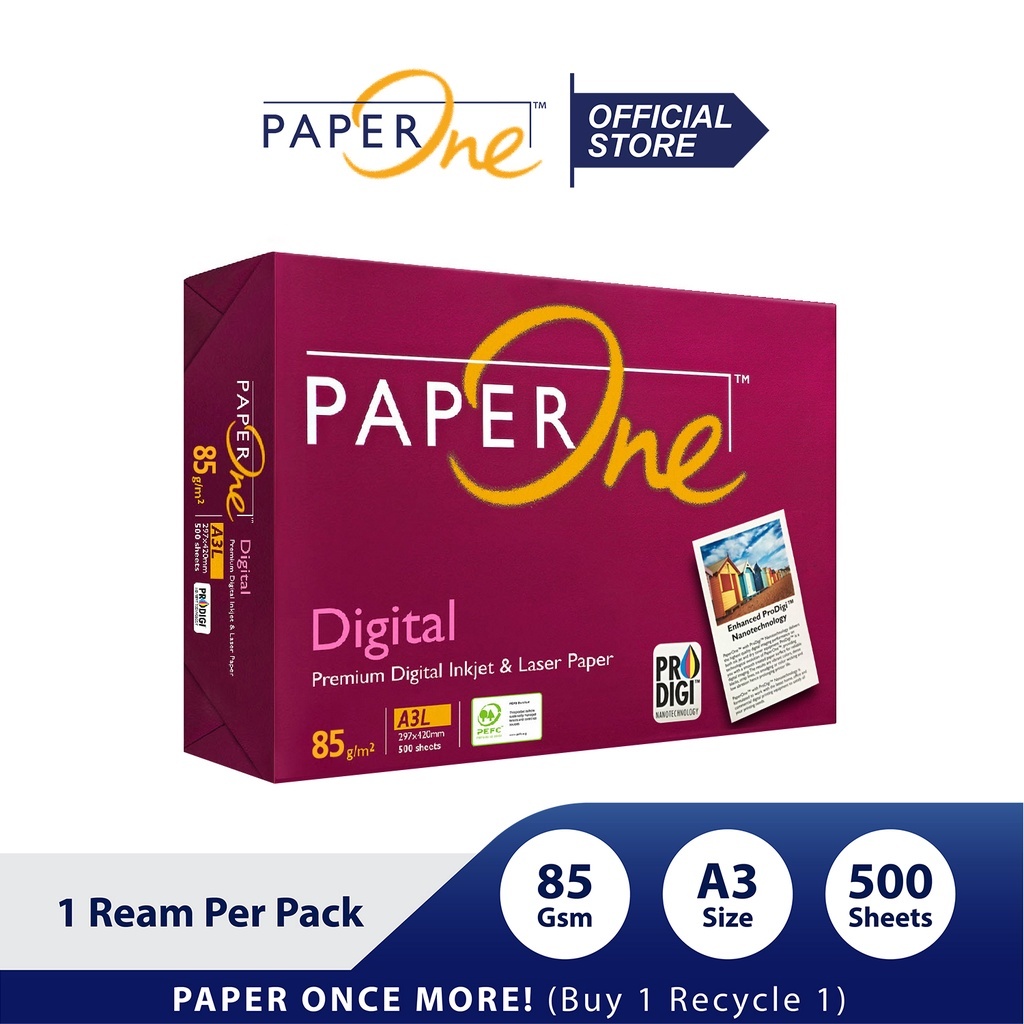 

PaperOne Kertas A3 85gr Digital 1 Rim (500 lembar) Kertas HVS A3 Kertas Fotocopy