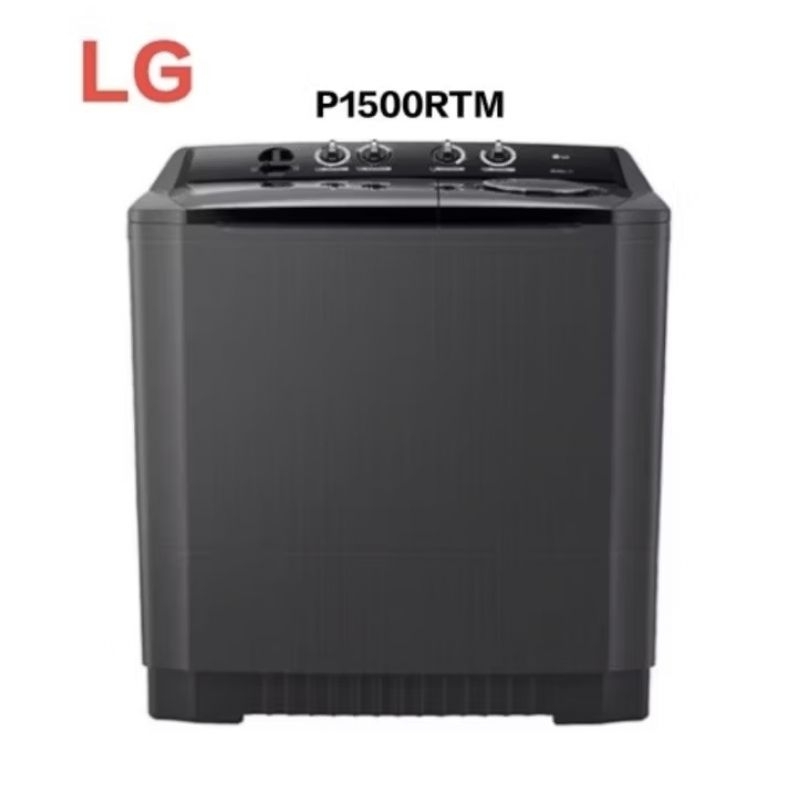 LG Mesin Cuci Dua Tabung LG 18Kg P1800RTM Roller Jet Pulsator Tutup Transparan Warna Hitam