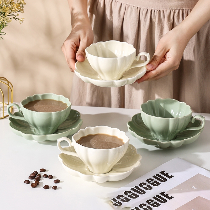 Cangkir Keramik Kopi Latte Motif Set Ceramic Coffee Cup with Dish 200ml