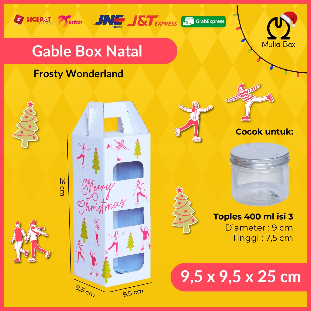 

Dus Natal Christmas Box Gable Jinjing 9,5 x 9,5 x 25 cm (BUNDLE 5 PCS) Frosty Wonderland / Corrugated Box Packaging Die Cut Hampers Kado Hadiah
