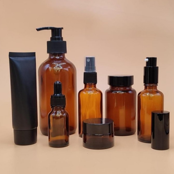 Botol Skincare Kemasan Paket Series Skincare Botol Pot Cream Botol Series Kaca Amber Glass Amber Glo