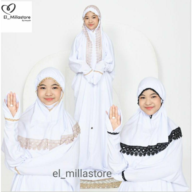 Mukena Anak Terusan Remaja Tanggung Polos Variasi Renda Cantik