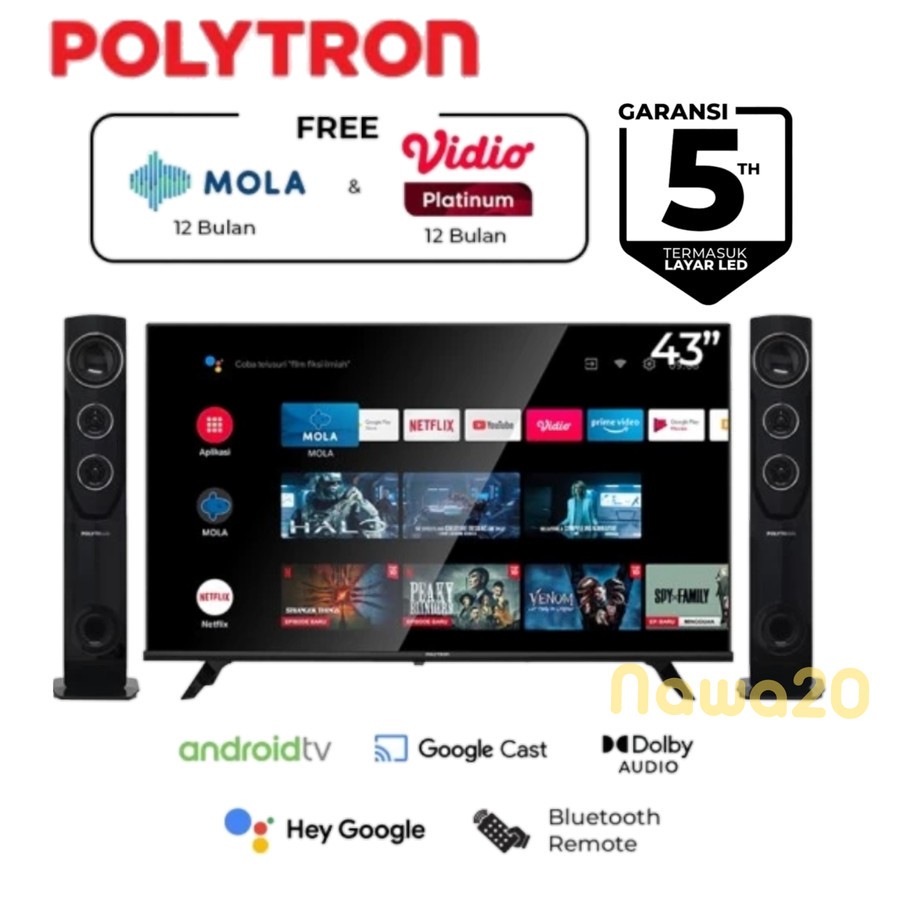 ID SMART ANDROID TV LED POLYTRON TOWER TV 43 INCH PLD 43TA5055 CINEMAX KHUSUS BOGOR KURIR TOKO