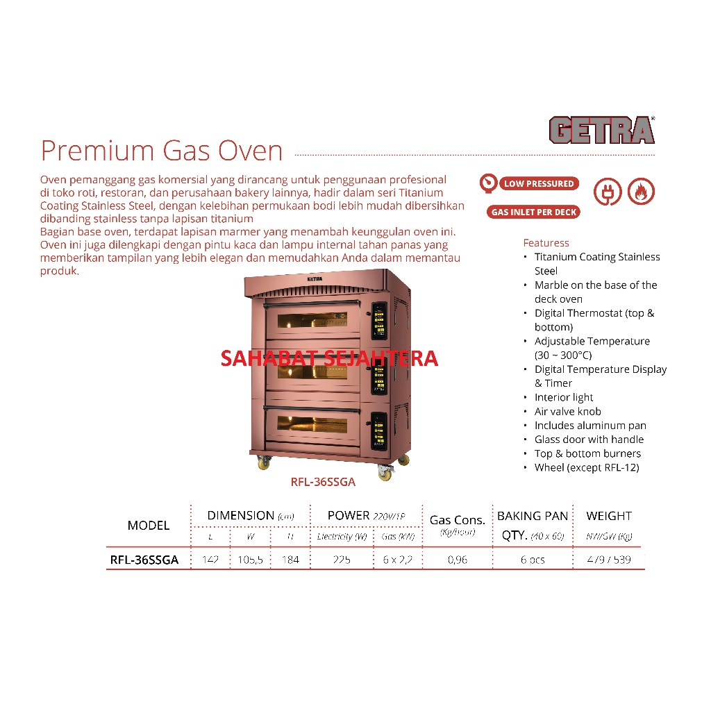 GETRA Premium Gas Oven RFL-36SSGA Oven Pemanggang Roti & Kue