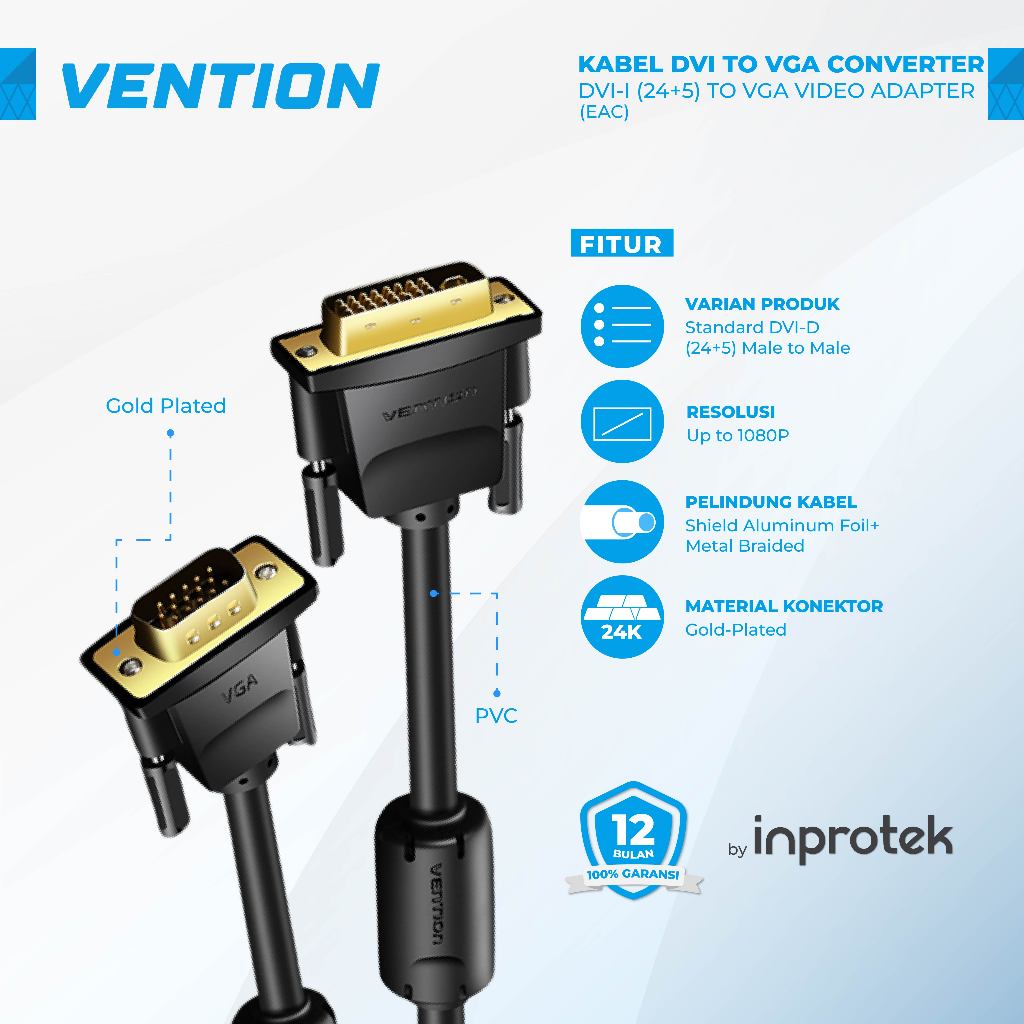 Vention Kabel DVI-I 24+5 to VGA 5M Adapter DVI to VGA 1080P