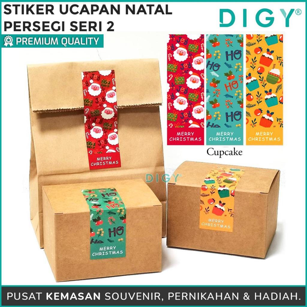 

(1 pack : isi 60 sticker) Sticker Natal Persegi seri 2 stiker kotak lucu packing hampers souvenir makanan
