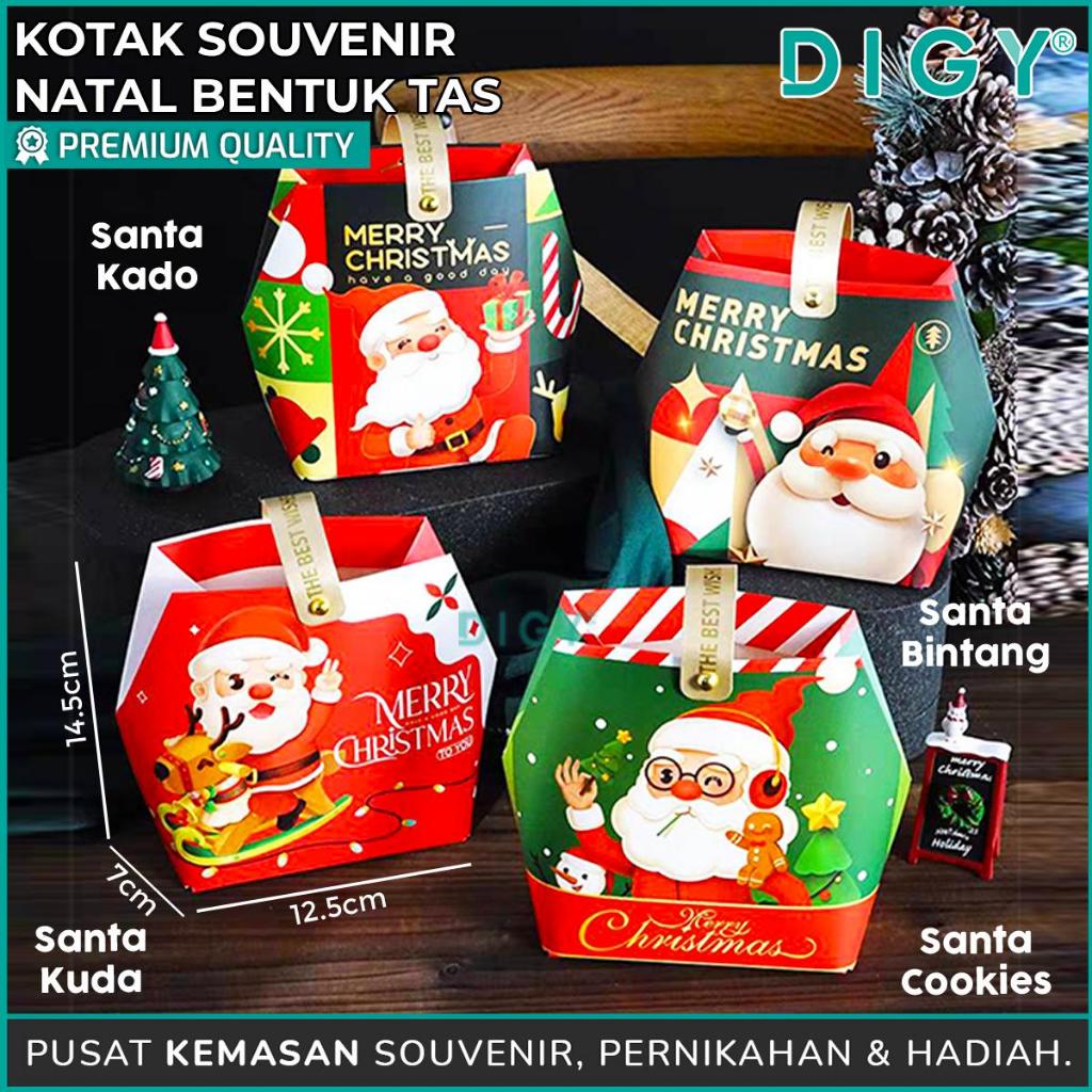 

Kotak Souvenir Natal Bentuk Tas + Kancing / Tas Box Bingkisan / Tas Box Hampers Parsel Natal / Dus Kue Kering