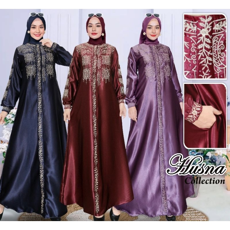 Gamis Bordir Tanam Pintu Aceh Bahan Crystal - Gamis Kristal Full Bordir Payet Size Jumbo - Kombinasi