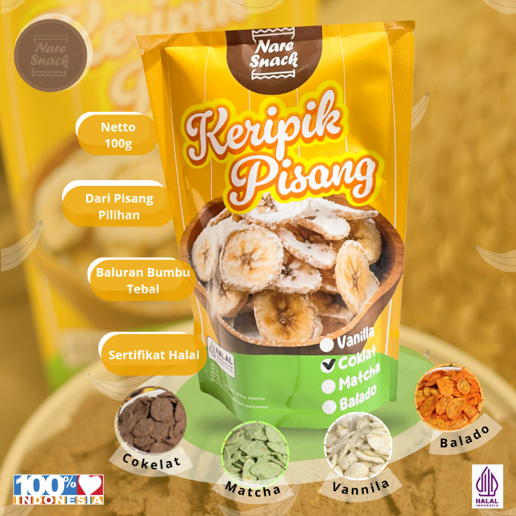 

(Nare Snack) Keripik Pisang Coklat Khas Lampung Bumbu Tebal Snack Kripik Aneka Rasa Manis Bahan Pisang Kepok