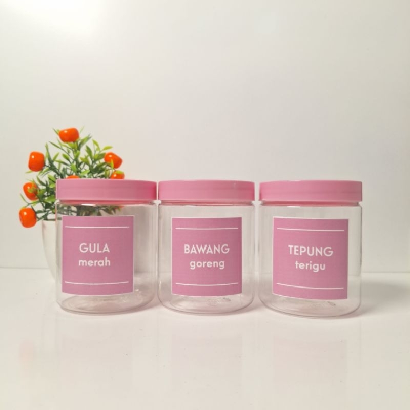 Toples Bumbu Dapur 500ml Pink Pastel Model Minimalis Free Stiker Bumbu