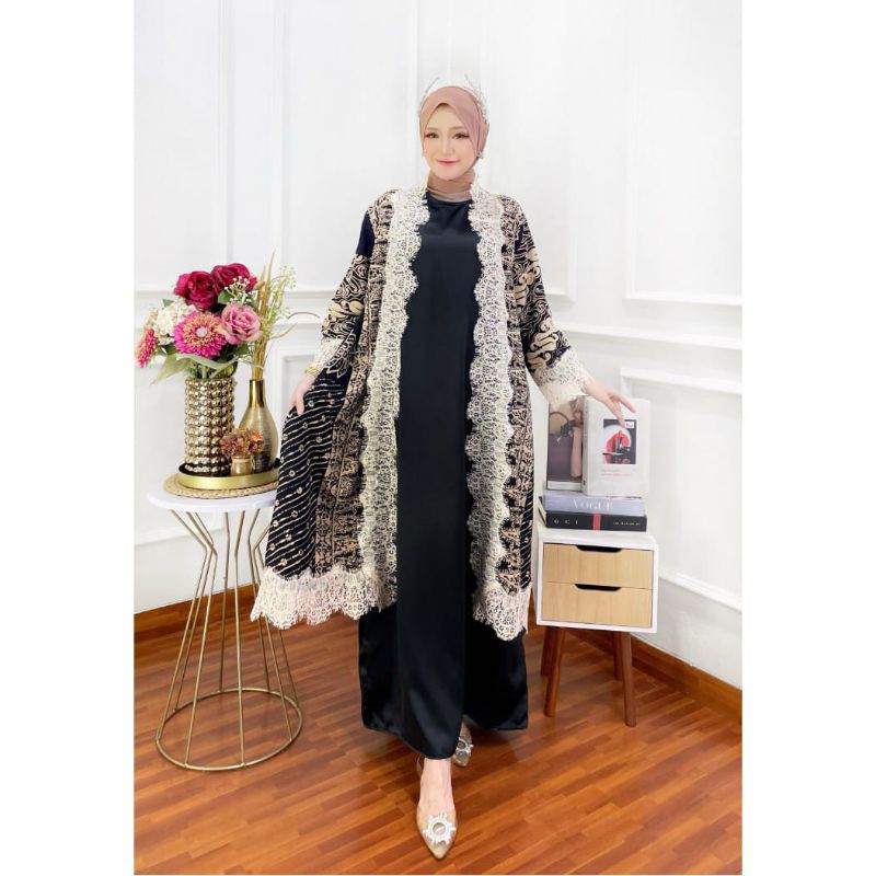 Dress Gamis Outer cardigan renda batik cap navi