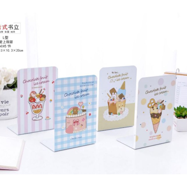 

berkualitas FREE DUS 1 Set Isi 2 Pcs Book End Stand Sandaran Penyangga Buku Food Ice Cream