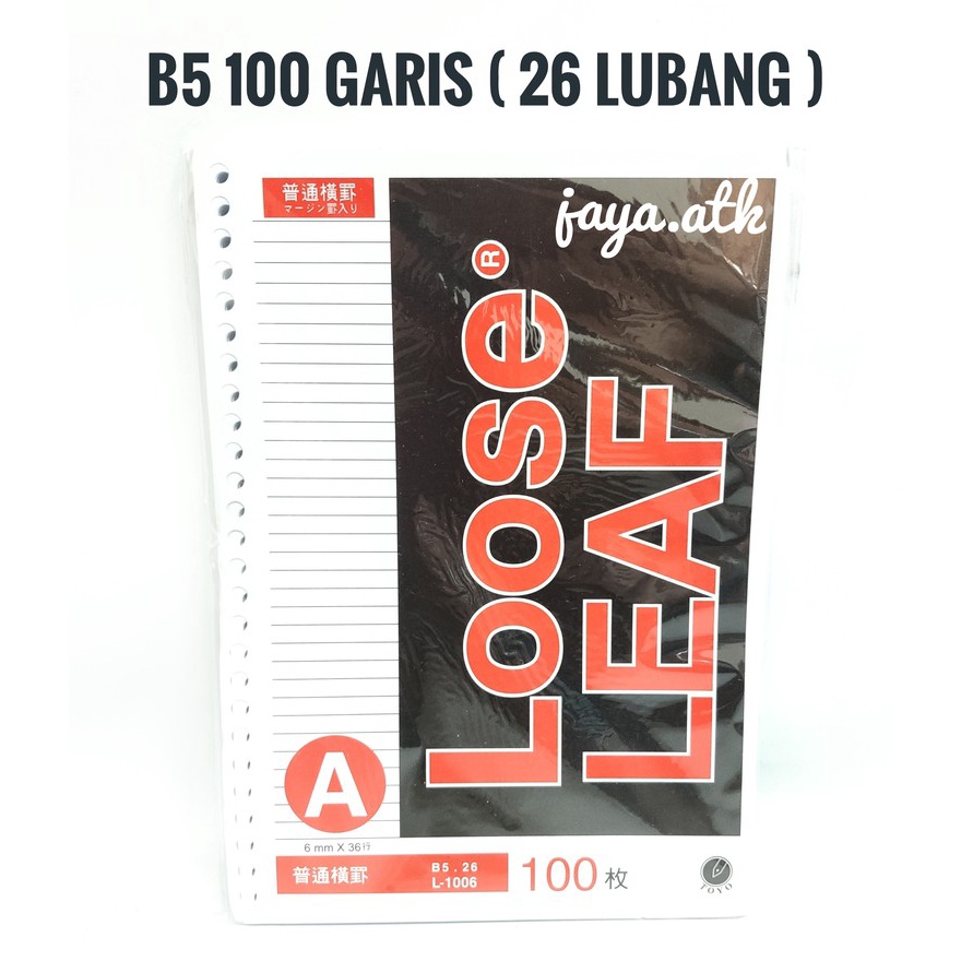 

Kilat KES BINDER NOTE LOOSE LEAF B5 1 GARIS 26 RING LUBANG LOOSE LEAF B5 26 LUBANG 1 GARIS TOYO