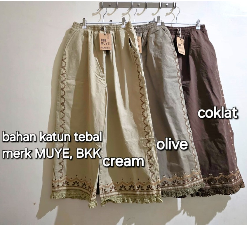 Celana panjang BKK bordir bintang model kulot bahan katun tebal merk MUYE