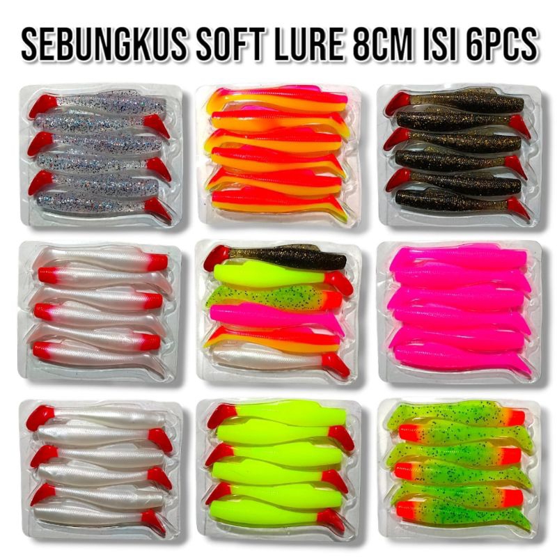 SATU SET SOFT LURE UKURAN 8CM BISA GROSIRAN  ISI 6PCS UMPAN CASTING GABUS