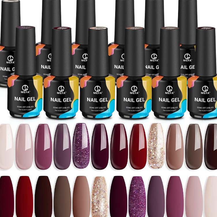 Dijamin Sampai  MEFA Gel Nail Polish Set 12 Warna 7ml Semua musim koleksi Gel Polish Nail Kit Popula