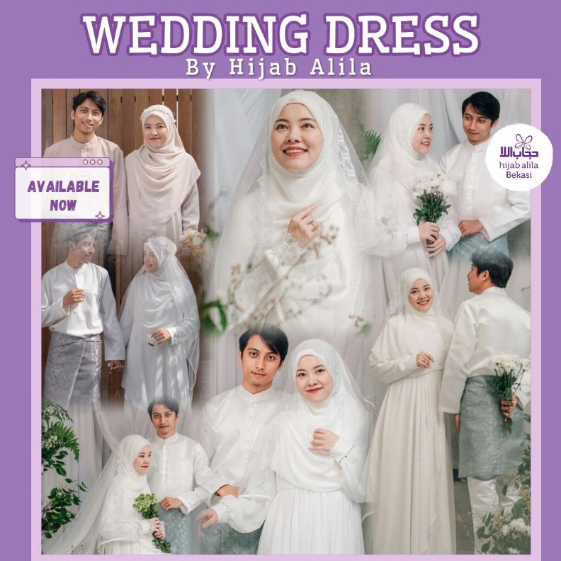 KODE T32L SET AKAD SYARI HIJAB ALILA  BAJU PENGANTIN  WEDDING DRESS BROKEN WHITE SERIES