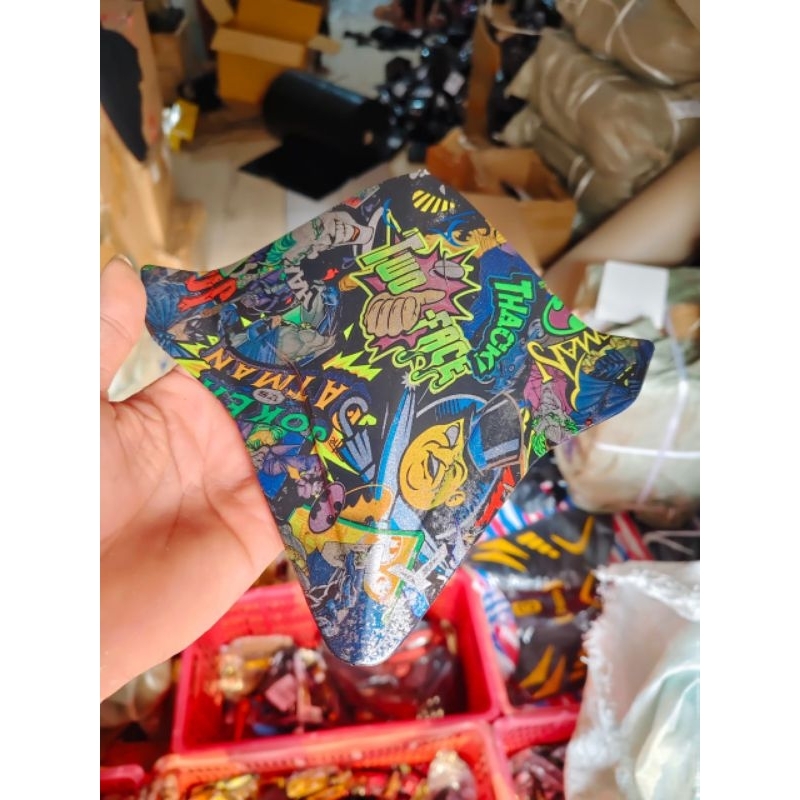 Visor beat new beat fi esp /visor sepeda bmx motif kartun carbon wtp free double tape