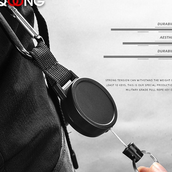 

READY STCOK Gantungan Kunci Retractable Carabiner Steel Wire ID Card Name Card