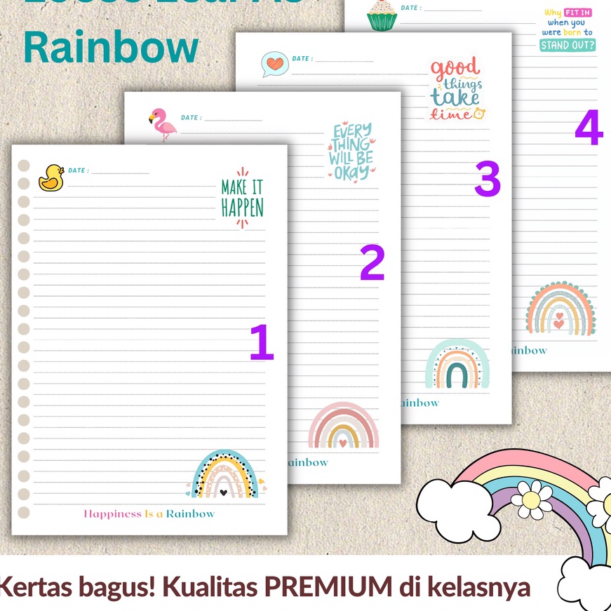 

KF7 RAINBOW Loose leaf Isi Kes File binder A5 dan B5 Tebal Refill Map Binder Grid Dotted Blank Garis Kotak Titik Polos Color Warna Lucu CHESTER LIVING