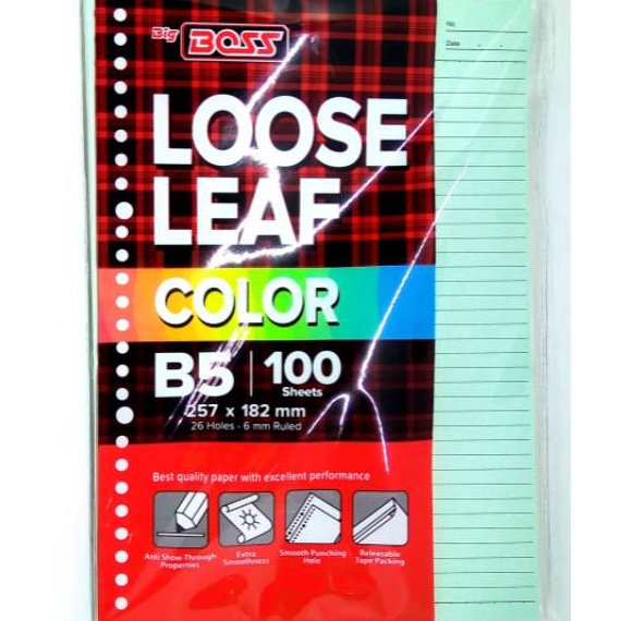 

KI3 Loose Leaf Warna Rainbow Boss B5 1 Lembar