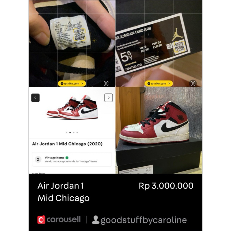 preloved air jordan 1 mid chicago