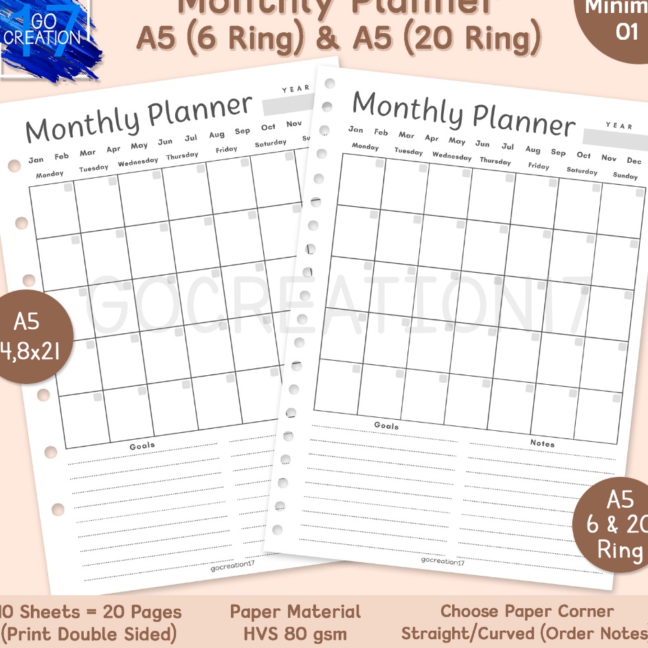 

FG2 Buku Planner Kes Binder Monthly Plan Rencana an Simple Mmalis A5 ring 2 dan A5 ring 6