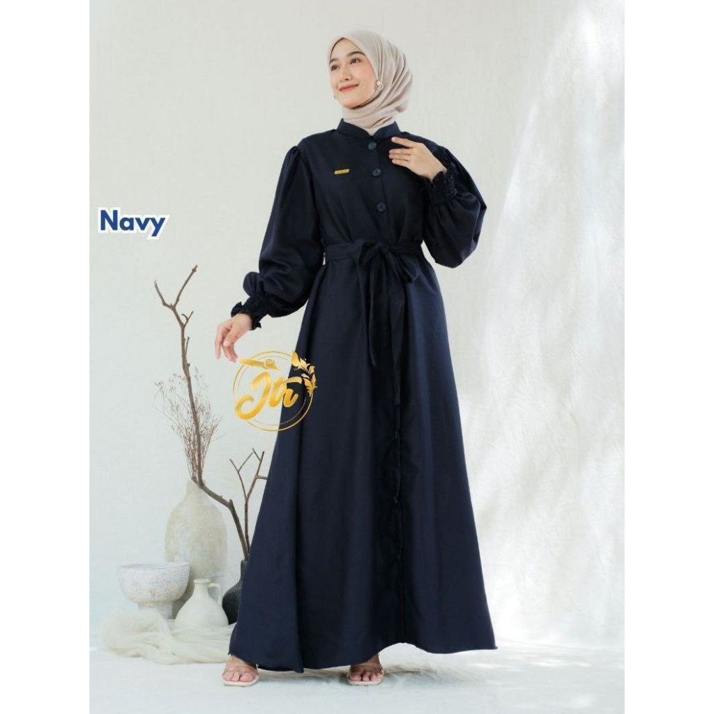 Jlantir - Moana Dress  Abaya Gamis Syari Haji Umroh Polos Wanita Muslimah Shakila Navy Premium JTR