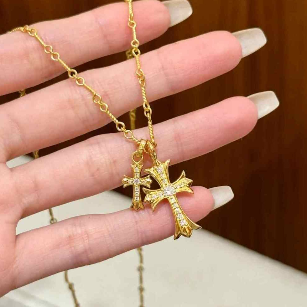 ❤️COD 17K emas asli❤️ Kalung salib (emas, emas putih)