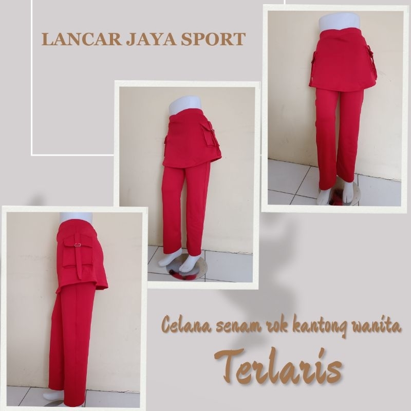 CELANA SENAM ROK KANTONG WANITA warna merah cabe/CBR ROK KANTONG/celana senam rok kantong samping/sp
