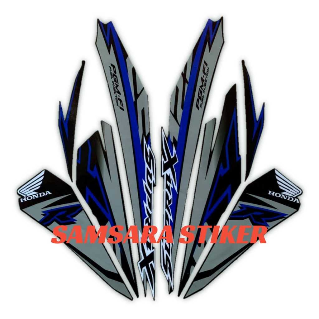 STICKER STRIPING MOTOR HONDA SUPRA X 125 FI 2018 HITAM ABU BIRU STANDAR FULL 1SET