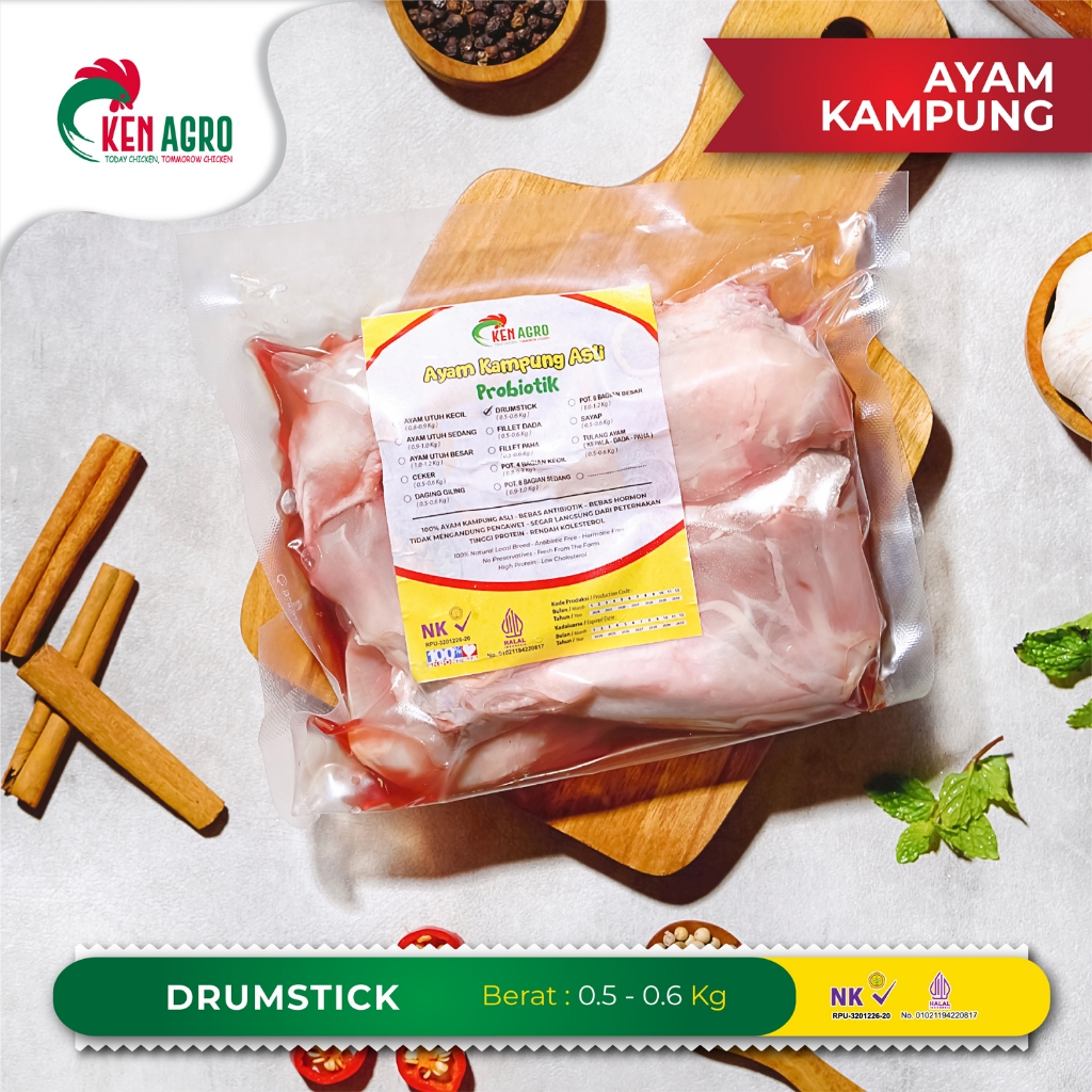 

Ken Agro Ayam Kampung Probiotik Drumstick Paha Bawah 0.5-0.6 kg Frozen