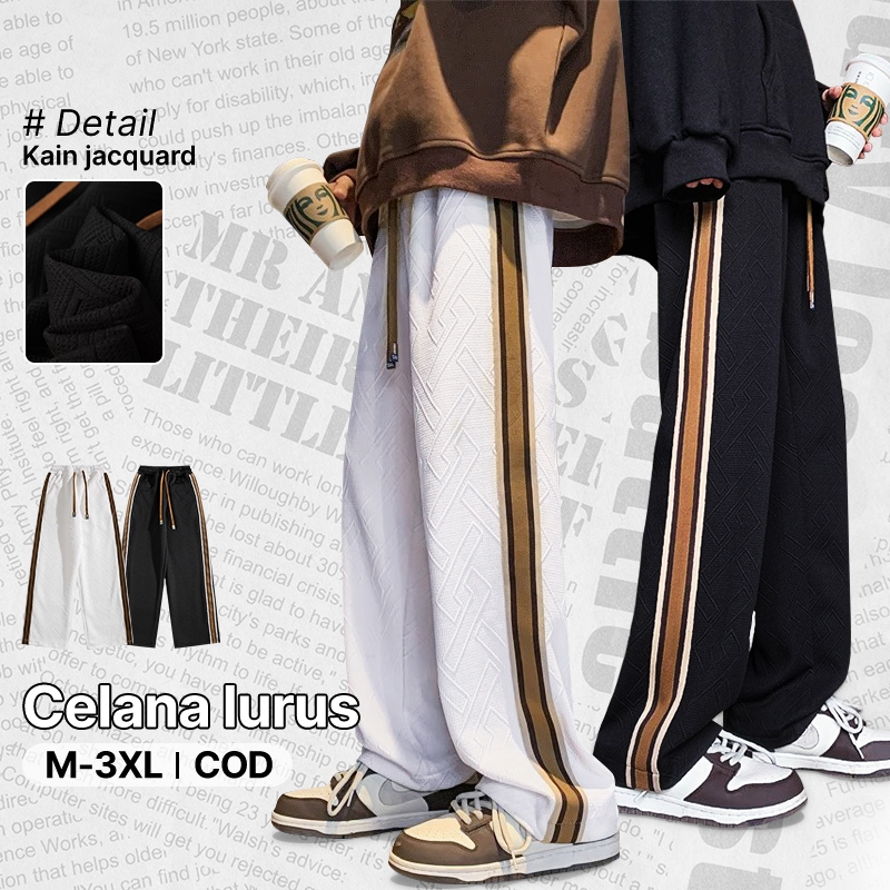 Celana panjang pria celana gombrong pria celana korean style pria Celana putih pria celana y2k motif