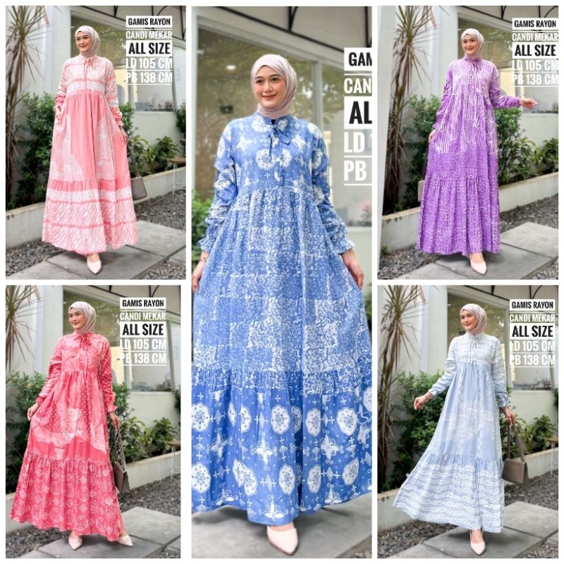 SHALDA BATIK/Gamis Twill Kekinian/Gamis Model Terbaru Cantik/Gamis Pastel/Gamis Lengan  Premium