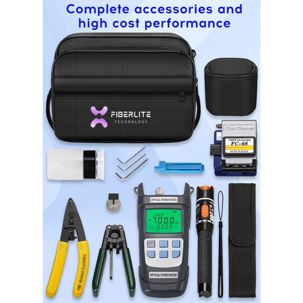FTTH Tool Kit Set Fiber Optic FO LENGKAP OPM VFL 10mW Cleaver FC-6S Fiber Optik Tool Kit FO