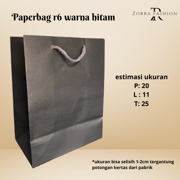 

PAPER BAG R6 HITAM POLOS MURAH UKURAN 20x25 / TAS KERTAS HITAM