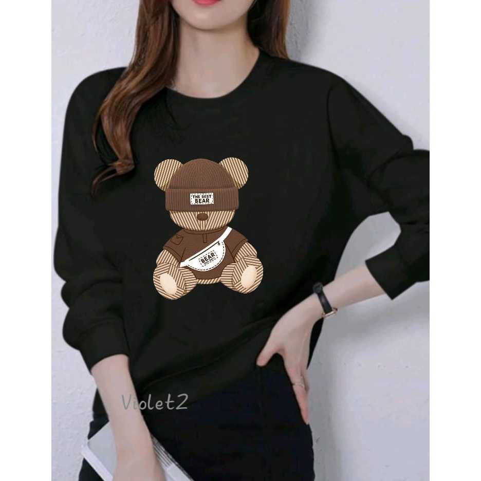 kaos wanita dewasa lengan panjang motif boneka bear